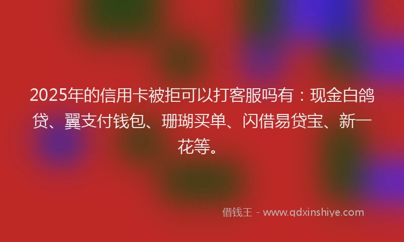 2025年的信用卡被拒可以打客服吗有：现金白鸽贷、翼支付钱包、珊瑚买单、闪借易贷宝、新一花等。