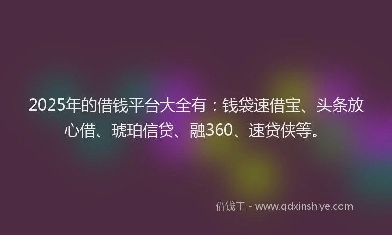 2025年的借钱平台大全有：钱袋速借宝、头条放心借、琥珀信贷、融360、速贷侠等。