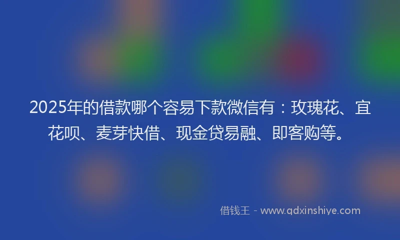 2025年的借款哪个容易下款微信有：玫瑰花、宜花呗、麦芽快借、现金贷易融、即客购等。