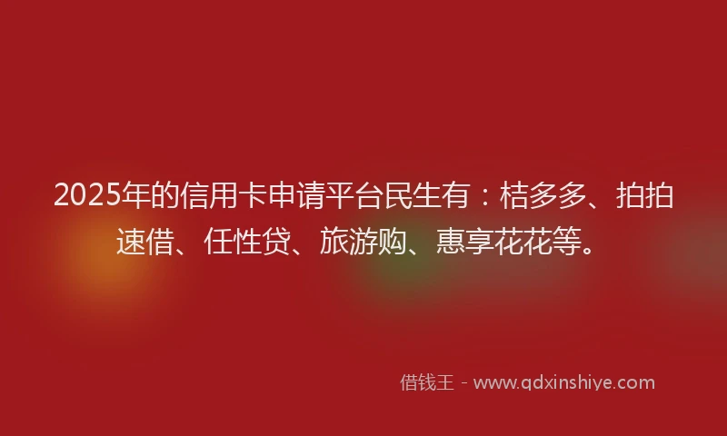 2025年的信用卡申请平台民生有：桔多多、拍拍速借、任性贷、旅游购、惠享花花等。