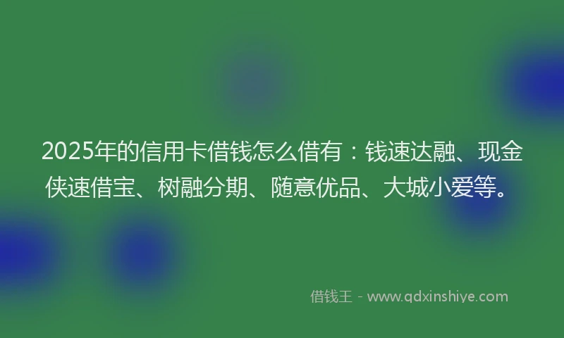 2025年的信用卡借钱怎么借有：钱速达融、现金侠速借宝、树融分期、随意优品、大城小爱等。