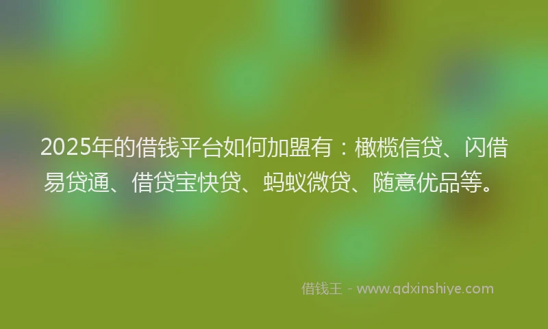 2025年的借钱平台如何加盟有：橄榄信贷、闪借易贷通、借贷宝快贷、蚂蚁微贷、随意优品等。