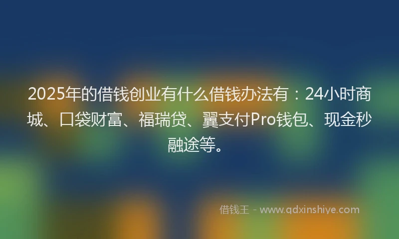 2025年的借钱创业有什么借钱办法有：24小时商城、口袋财富、福瑞贷、翼支付Pro钱包、现金秒融途等。