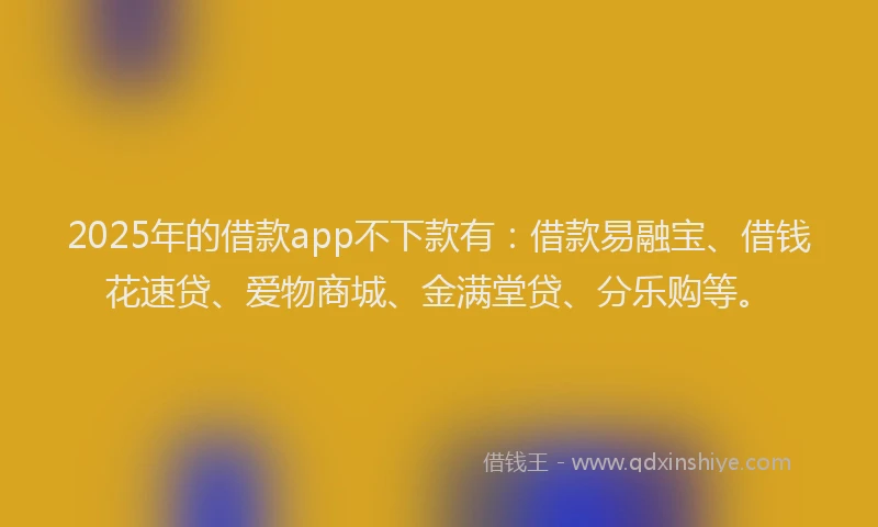 2025年的借款app不下款有：借款易融宝、借钱花速贷、爱物商城、金满堂贷、分乐购等。