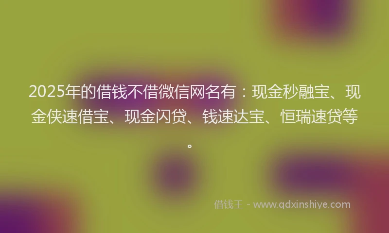 2025年的借钱不借微信网名有:现金秒融宝、现金侠速借宝、现金闪贷、钱速达宝、恒瑞速贷等。