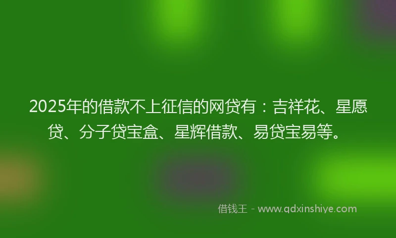2025年的借款不上征信的网贷有：吉祥花、星愿贷、分子贷宝盒、星辉借款、易贷宝易等。