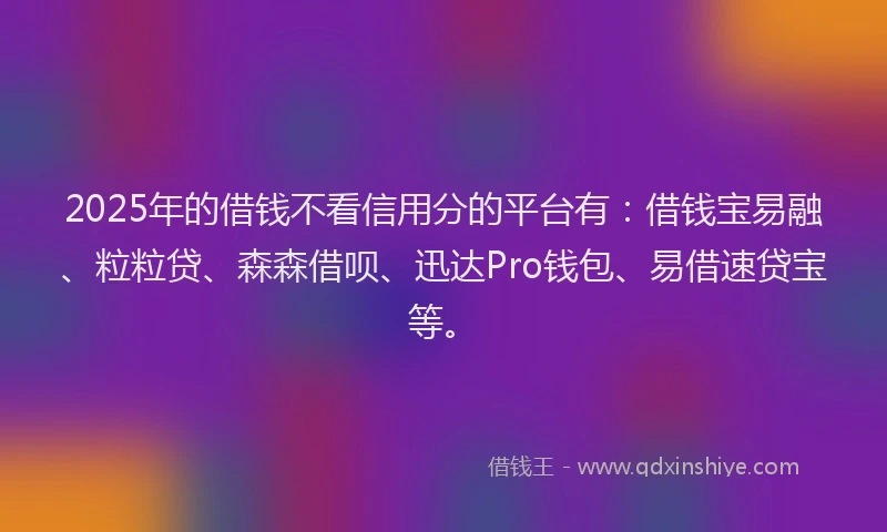 2025年的借钱不看信用分的平台有：借钱宝易融、粒粒贷、森森借呗、迅达Pro钱包、易借速贷宝等。