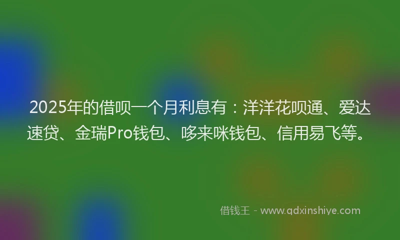 2025年的借呗一个月利息有：洋洋花呗通、爱达速贷、金瑞Pro钱包、哆来咪钱包、信用易飞等。