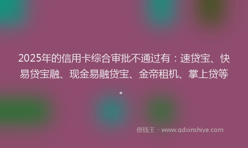 2025年的信用卡综合审批不通过有：速贷宝、快易贷宝融、现金易融贷宝、金帝租机、掌上贷等。