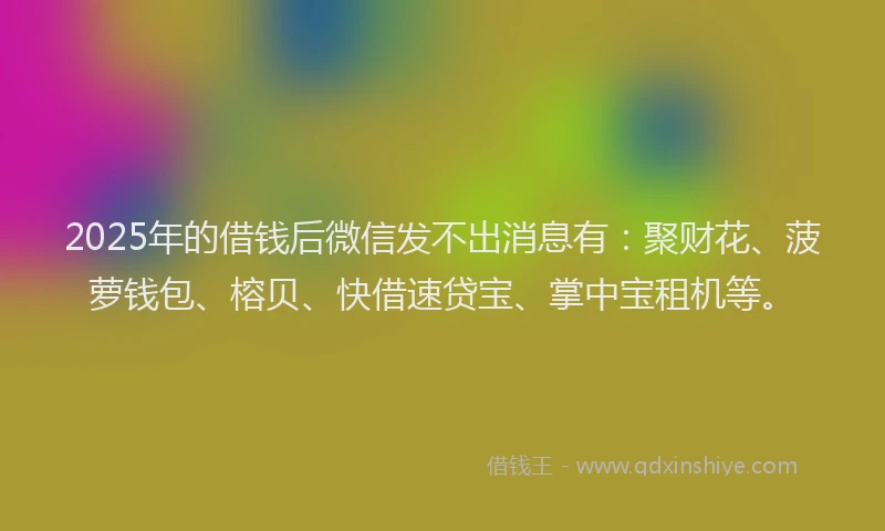 2025年的借钱后微信发不出消息有：聚财花、菠萝钱包、榕贝、快借速贷宝、掌中宝租机等。