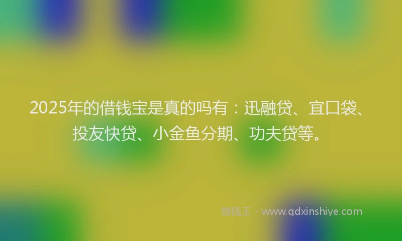 2025年的借钱宝是真的吗有：迅融贷、宜口袋、投友快贷、小金鱼分期、功夫贷等。