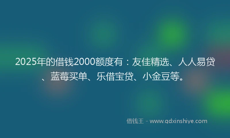2025年的借钱2000额度有：友佳精选、人人易贷、蓝莓买单、乐借宝贷、小金豆等。