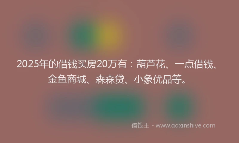 2025年的借钱买房20万有：葫芦花、一点借钱、金鱼商城、森森贷、小象优品等。
