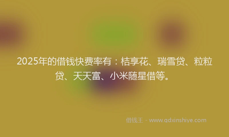 2025年的借钱快费率有：桔享花、瑞雪贷、粒粒贷、天天富、小米随星借等。