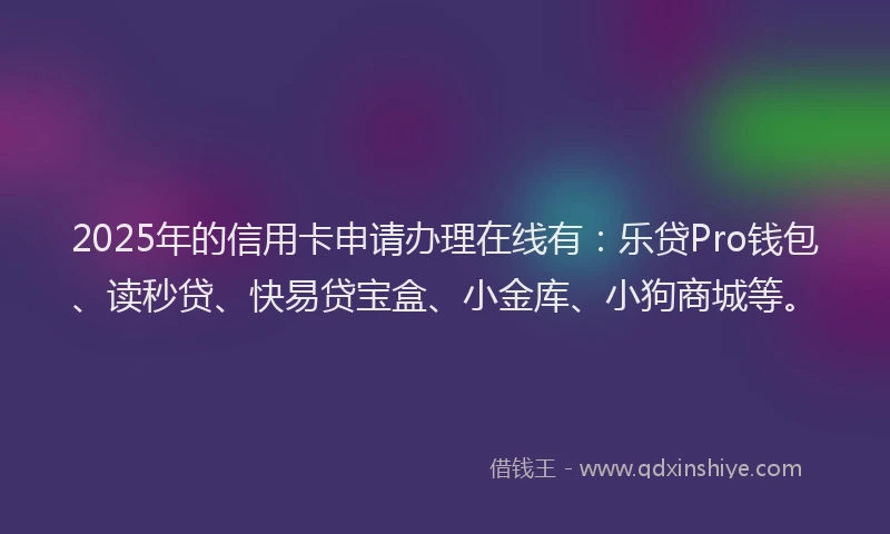 2025年的信用卡申请办理在线有：乐贷Pro钱包、读秒贷、快易贷宝盒、小金库、小狗商城等。