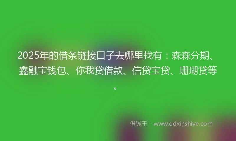 2025年的借条链接口子去哪里找有：森森分期、鑫融宝钱包、你我贷借款、信贷宝贷、珊瑚贷等。