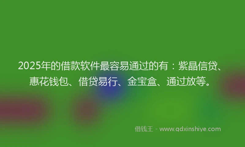 2025年的借款软件最容易通过的有：紫晶信贷、惠花钱包、借贷易行、金宝盒、通过放等。