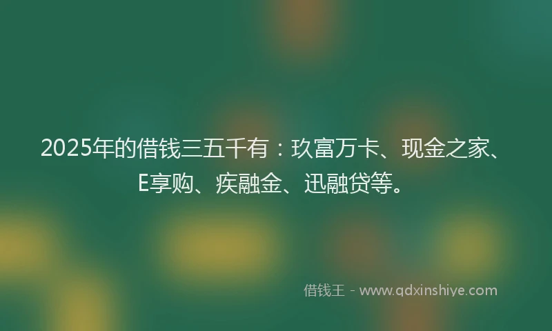 2025年的借钱三五千有：玖富万卡、现金之家、E享购、疾融金、迅融贷等。