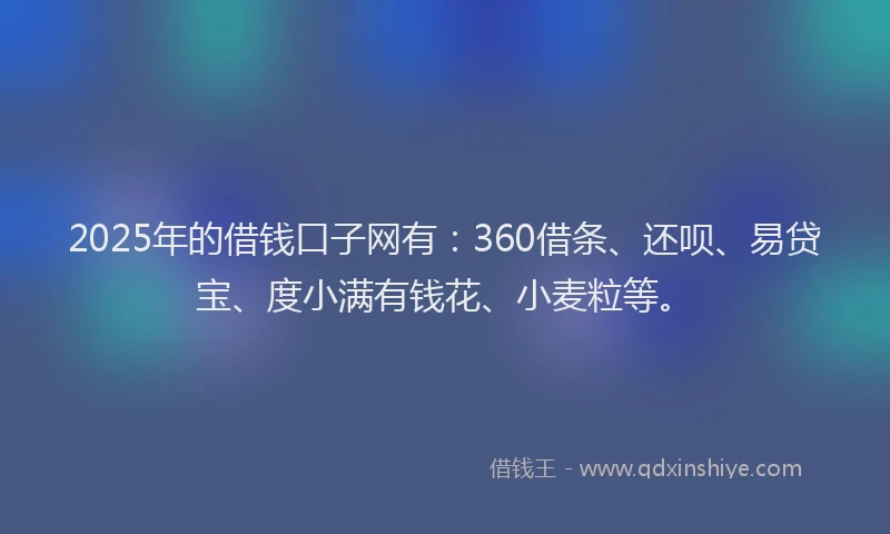 2025年的借钱口子网有：360借条、还呗、易贷宝、度小满有钱花、小麦粒等。