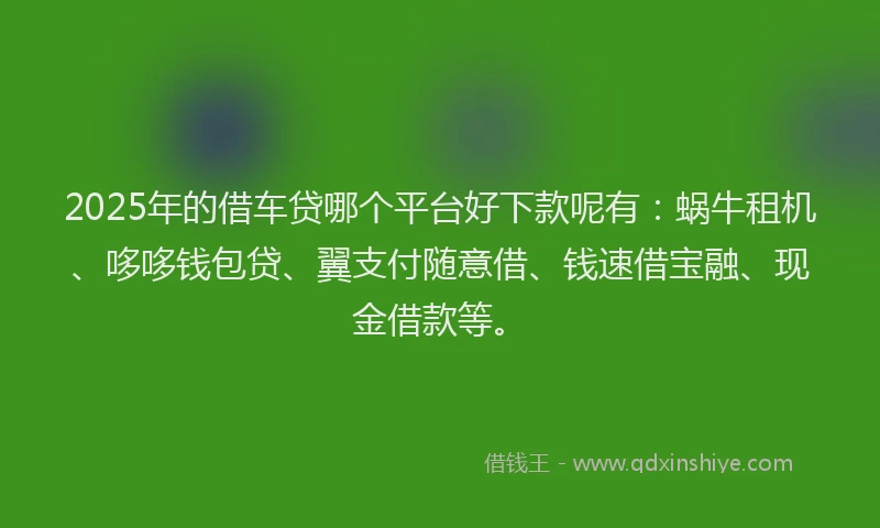2025年的借车贷哪个平台好下款呢有：蜗牛租机、哆哆钱包贷、翼支付随意借、钱速借宝融、现金借款等。