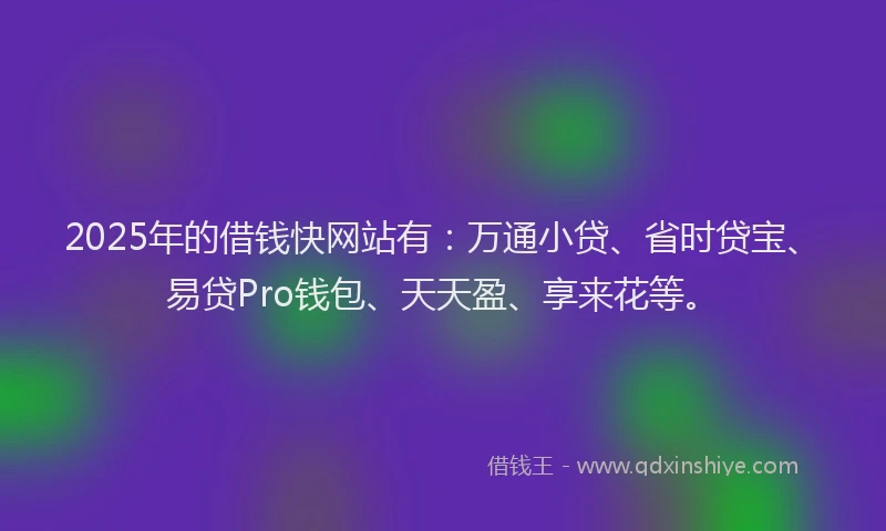 2025年的借钱快网站有：万通小贷、省时贷宝、易贷Pro钱包、天天盈、享来花等。