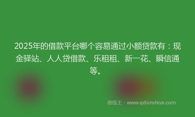 2025年的借款平台哪个容易通过小额贷款有：现金驿站、人人贷借款、乐租租、新一花、瞬信通等。