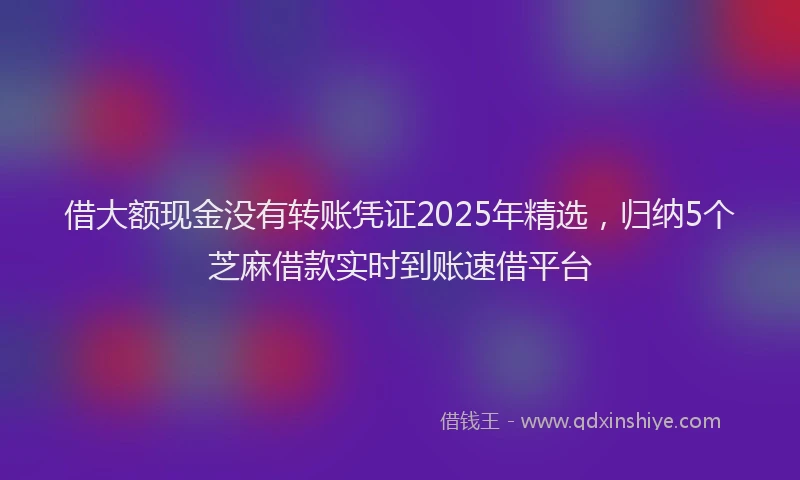 借大额现金没有转账凭证2025年精选，归纳5个芝麻借款实时到账速借平台