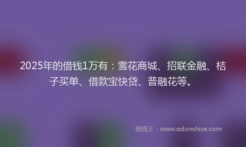 2025年的借钱1万有：雪花商城、招联金融、桔子买单、借款宝快贷、普融花等。