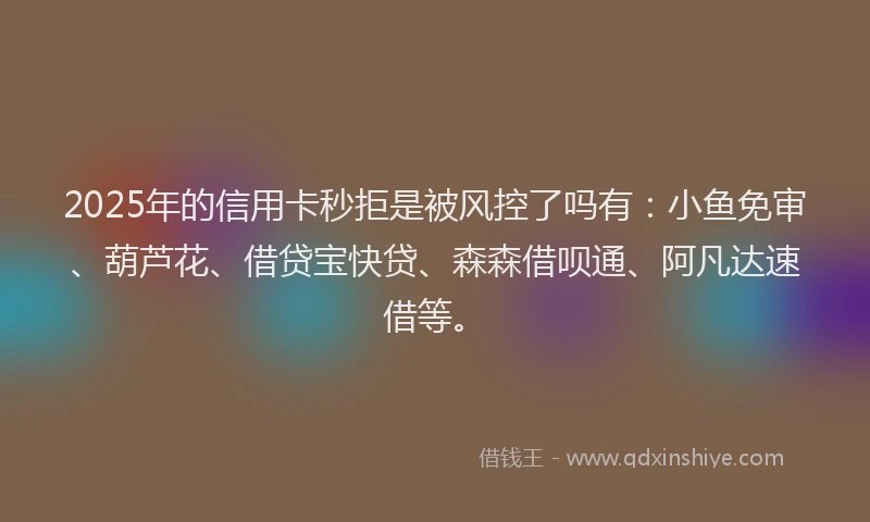 2025年的信用卡秒拒是被风控了吗有：小鱼免审、葫芦花、借贷宝快贷、森森借呗通、阿凡达速借等。