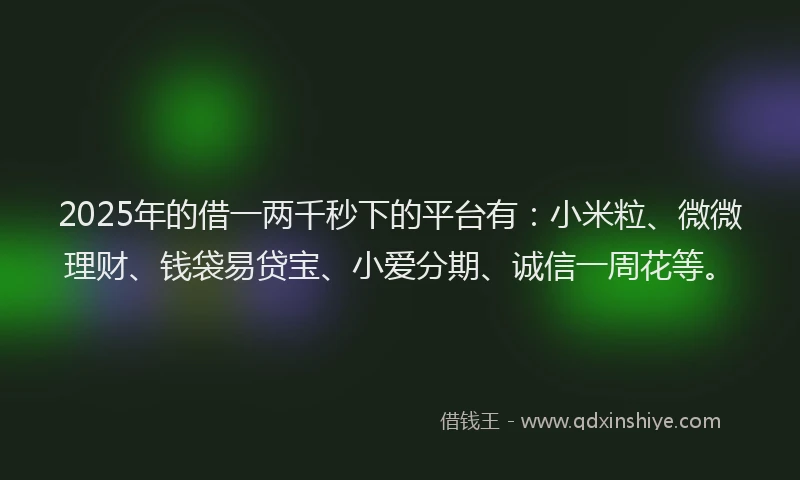 2025年的借一两千秒下的平台有：小米粒、微微理财、钱袋易贷宝、小爱分期、诚信一周花等。