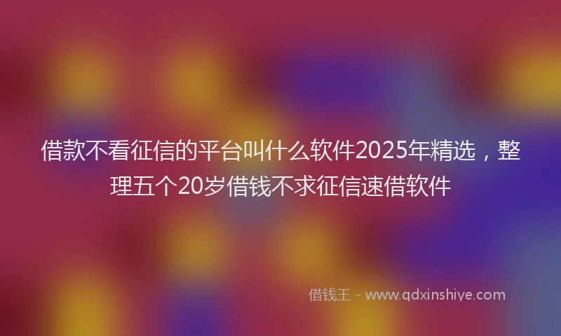 借款不看征信的平台叫什么软件2025年精选，整理五个20岁借钱不求征信速借软件