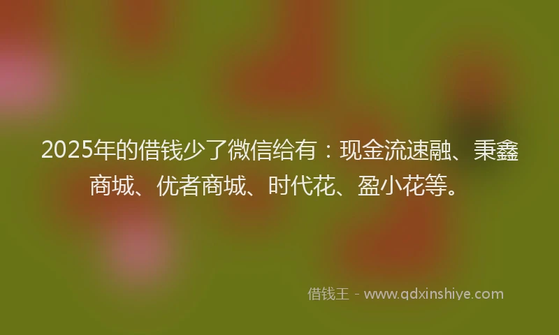 2025年的借钱少了微信给有：现金流速融、秉鑫商城、优者商城、时代花、盈小花等。