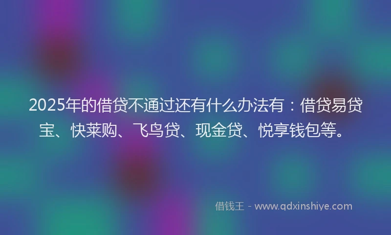 2025年的借贷不通过还有什么办法有：借贷易贷宝、快莱购、飞鸟贷、现金贷、悦享钱包等。