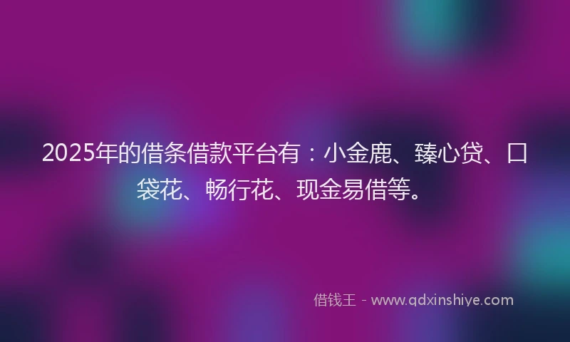 2025年的借条借款平台有:小金鹿、臻心贷、口袋花、畅行花、现金易借等。
