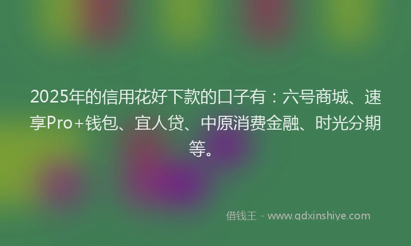 2025年的信用花好下款的口子有：六号商城、速享Pro+钱包、宜人贷、中原消费金融、时光分期等。