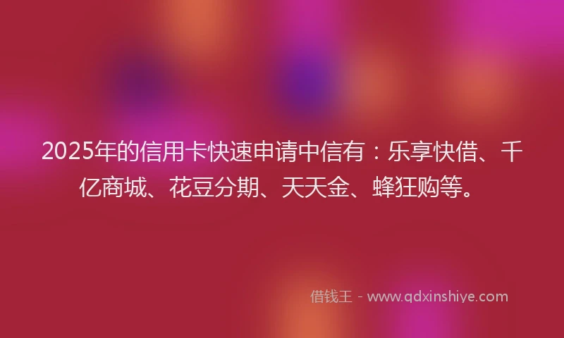2025年的信用卡快速申请中信有：乐享快借、千亿商城、花豆分期、天天金、蜂狂购等。
