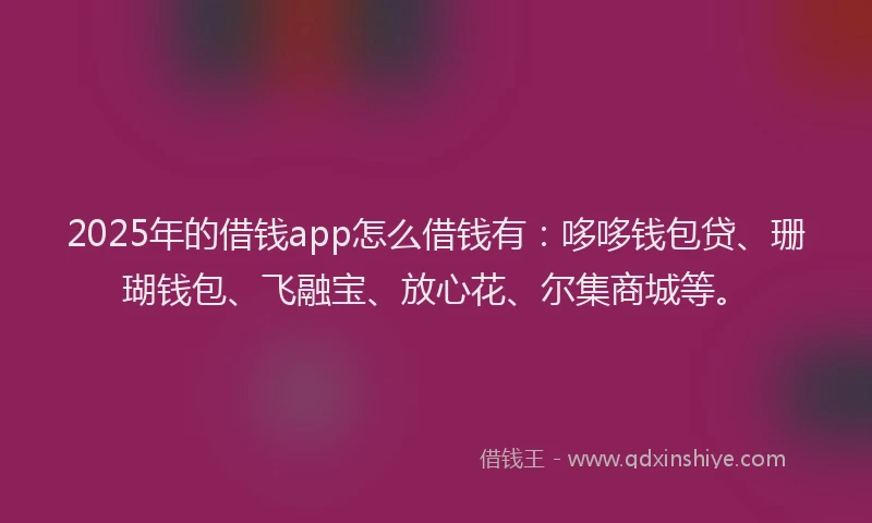 2025年的借钱app怎么借钱有：哆哆钱包贷、珊瑚钱包、飞融宝、放心花、尔集商城等。