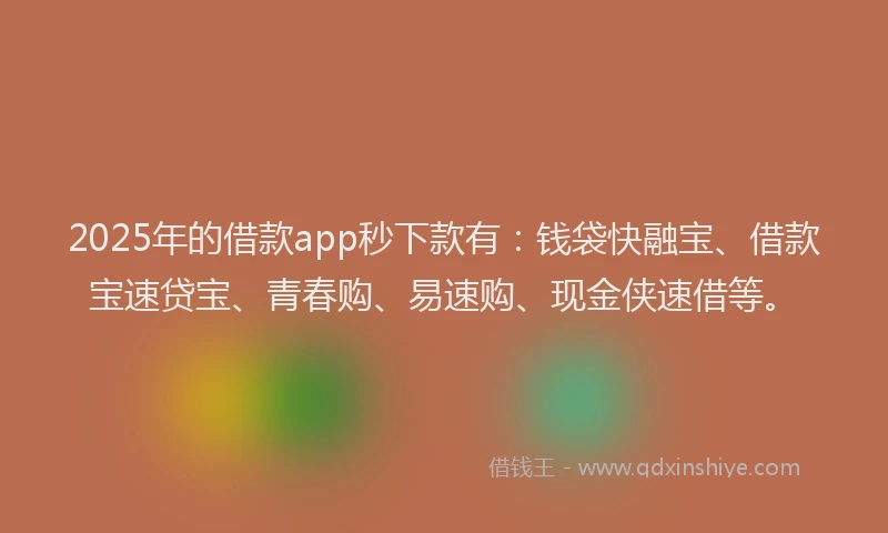 2025年的借款app秒下款有：钱袋快融宝、借款宝速贷宝、青春购、易速购、现金侠速借等。