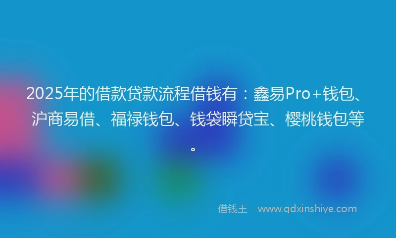 2025年的借款贷款流程借钱有：鑫易Pro+钱包、沪商易借、福禄钱包、钱袋瞬贷宝、樱桃钱包等。