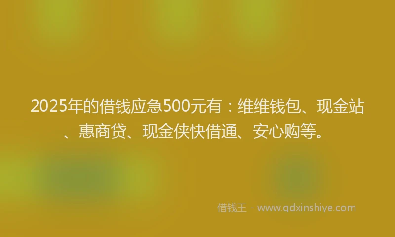 2025年的借钱应急500元有：维维钱包、现金站、惠商贷、现金侠快借通、安心购等。