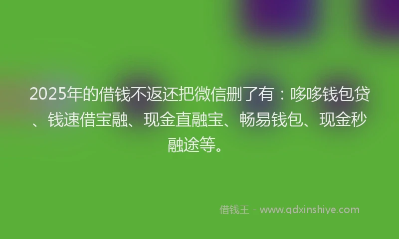 2025年的借钱不返还把微信删了有：哆哆钱包贷、钱速借宝融、现金直融宝、畅易钱包、现金秒融途等。
