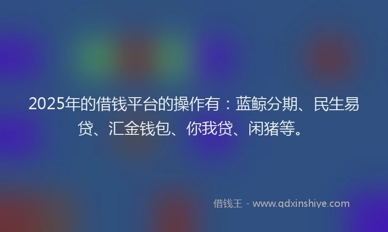 2025年的借钱平台的操作有：蓝鲸分期、民生易贷、汇金钱包、你我贷、闲猪等。