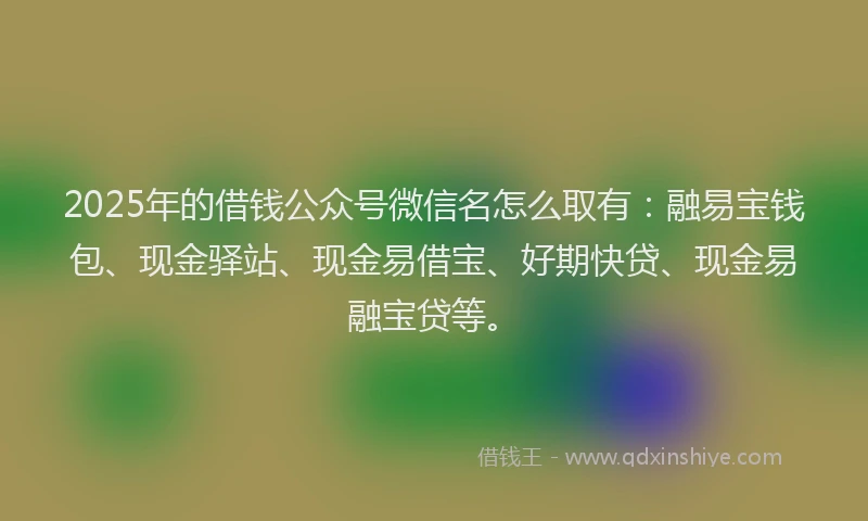 2025年的借钱公众号微信名怎么取有：融易宝钱包、现金驿站、现金易借宝、好期快贷、现金易融宝贷等。