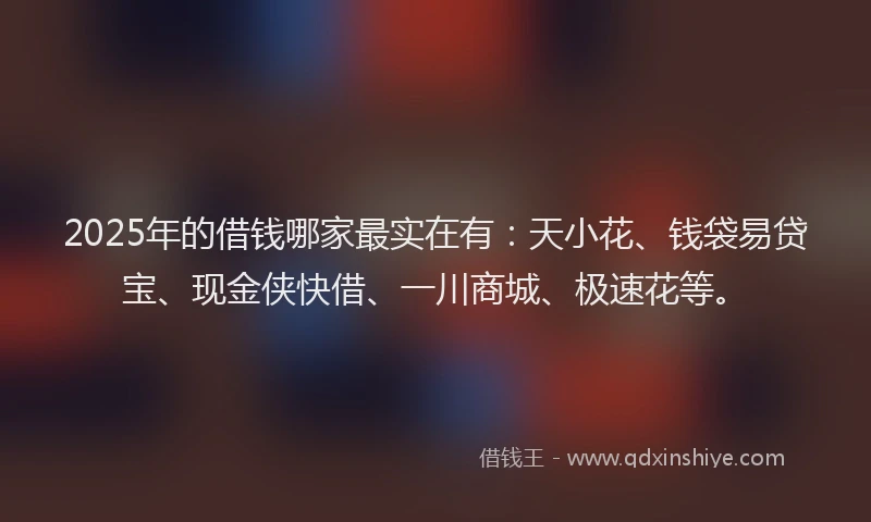 2025年的借钱哪家最实在有：天小花、钱袋易贷宝、现金侠快借、一川商城、极速花等。