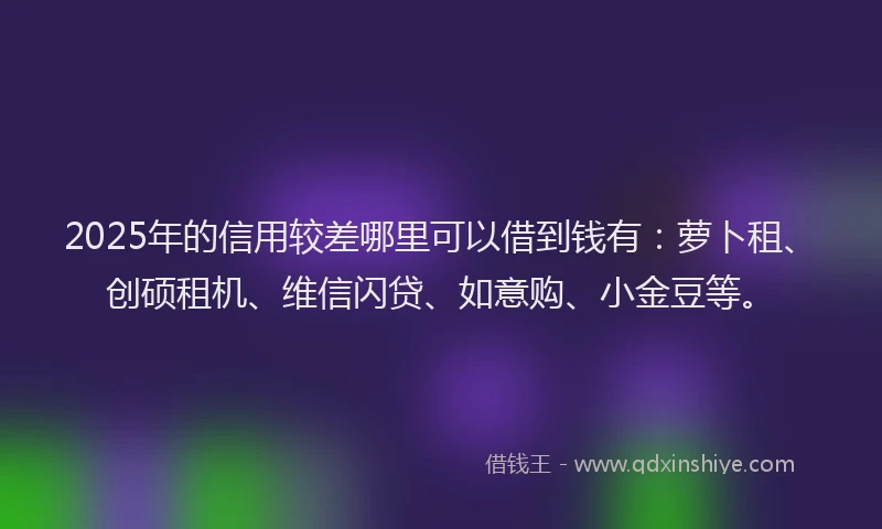 2025年的信用较差哪里可以借到钱有：萝卜租、创硕租机、维信闪贷、如意购、小金豆等。