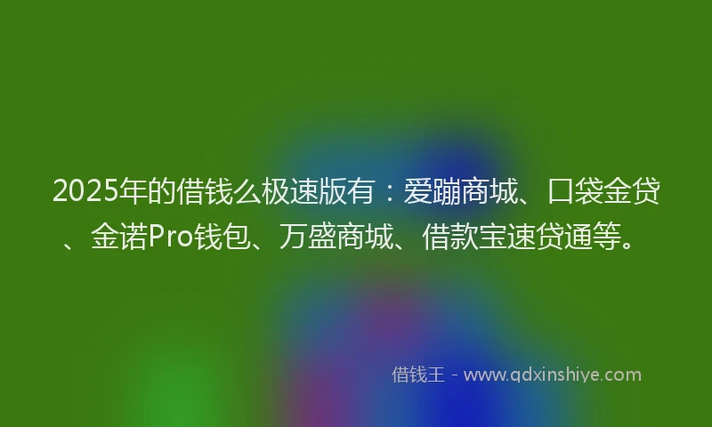 2025年的借钱么极速版有：爱蹦商城、口袋金贷、金诺Pro钱包、万盛商城、借款宝速贷通等。