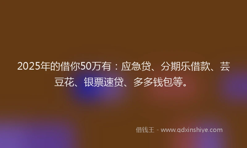 2025年的借你50万有：应急贷、分期乐借款、芸豆花、银票速贷、多多钱包等。