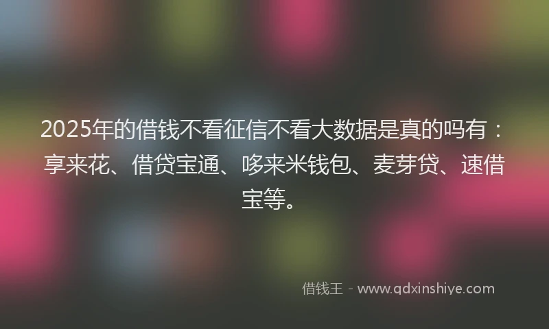 2025年的借钱不看征信不看大数据是真的吗有：享来花、借贷宝通、哆来米钱包、麦芽贷、速借宝等。