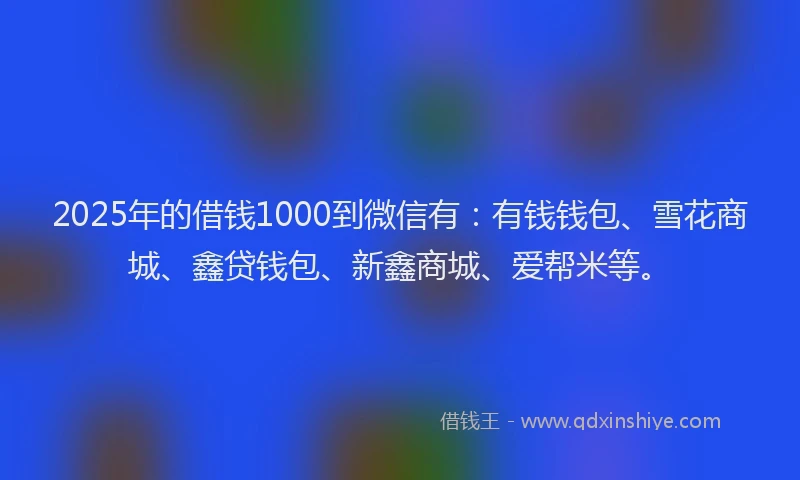 2025年的借钱1000到微信有：有钱钱包、雪花商城、鑫贷钱包、新鑫商城、爱帮米等。