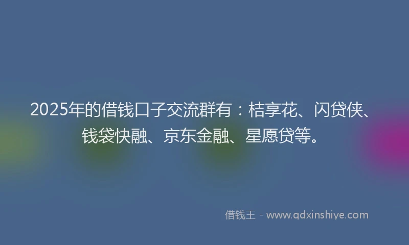 2025年的借钱口子交流群有：桔享花、闪贷侠、钱袋快融、京东金融、星愿贷等。